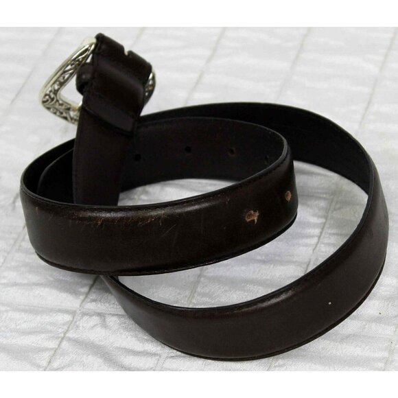 Fossil Dark Brown Leather Belt Filigree/Scroll Metal Belt Buckle Women S Med - Picture 4 of 7